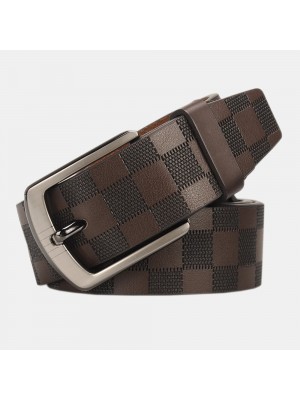 Men Cow Leather Solid Ginning Lattice Alloy D  shaped Pin Buckle Vintage Casual Business Belt