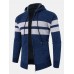 Mens Colorblock Knitted Zipper Warm Hooded Sweater Cardigans