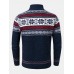 Mens Geometric Graphics Knitted Fleece Lined Warm Sweater Cardigans