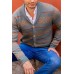 Men's Striped Jacquard Knit Grey Cardigan