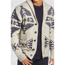 Men's Long Sleeve Jacquard Cardigan Sweater