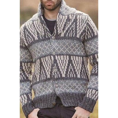 Long Sleeve Jacquard Knit Sweater Men's Slim Sweater