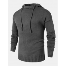 Mens Solid Color Design Cut Out Sleeve Kitted Hooded Sweaters