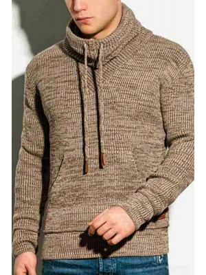 Men's Drawstring Stand Collar Long Sleeve Knit Sweater