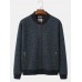 Mens Baseball Collar Rib  Knit Warm Cardigans With Zipped Pocket