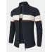 Men Color Block Striped Full Zipper Stand Collar Cardigans