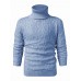 Mens Solid Color Twisted Cable Knit High Neck Slim Fit Casual Sweater