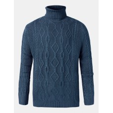 Mens Warm Solid Color High Neck Knitted Sweaters