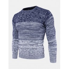 Mens Ombre Crew Neck Casual Regular Fit Long Sleeve Pullover Sweater