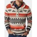 Mens Vintage Tribal Geometric Pattern Knitted Half Button Front Hoodie Sweaters