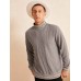 Men Rib Knit Ethnic Trim High Neck Pullover Casual Sweatshirt