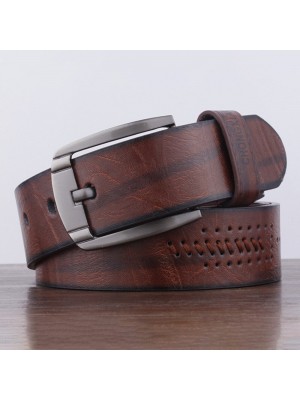 Men PU Leather Letter Pattern D  shaped Pin Buckle Vintage Casual Business Belt