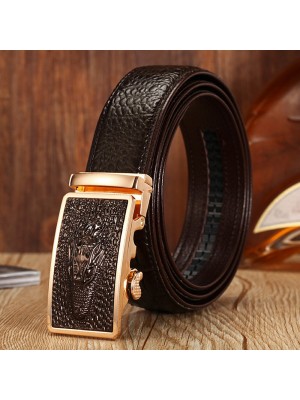 Men Genuine Leather Crocodile Pattern Automatic Buckle Business Casual Belt