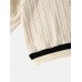 Men Cable Knitted Strip Contrast Pullover Loose Casual Sweaters