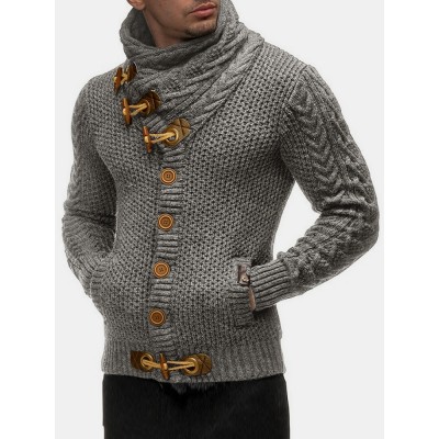 Mens Solid Color Knitted High Neck Single  Breasted Sweater Cardigans