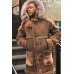 Mens Warm Suede Shearling Thicken Hooded Midi Coat