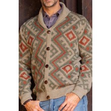 Lapel Slim Jacquard Sweater Men's Cardigan