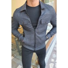 Black Slim Fit Double Pocket Jacket